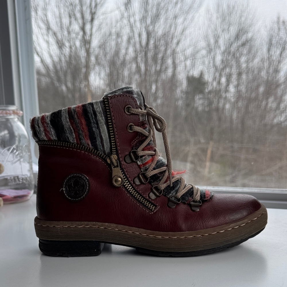 Rieker Red Lace Up Ankle Boots